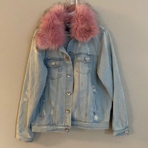 Pink Fur Collar Denim Jacket